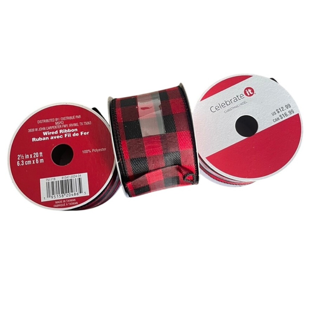 Buffalo Plaid Wired Ribbon Christmas Holiday Crafting Decor 2.5 Inch x 20 Yards
